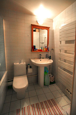 La salle de bain avec baignoire/douche et toilettes