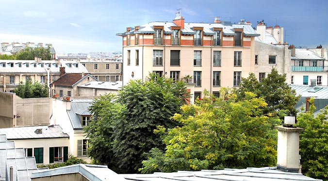 Vue sur les arbres et les toîts